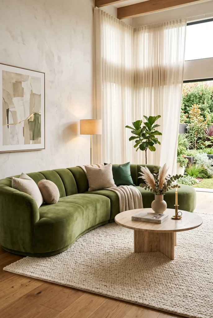 Curved Moss Green Velvet