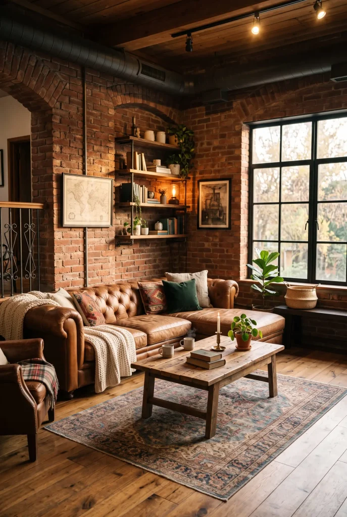 Tufted Cognac Leather L-Shape